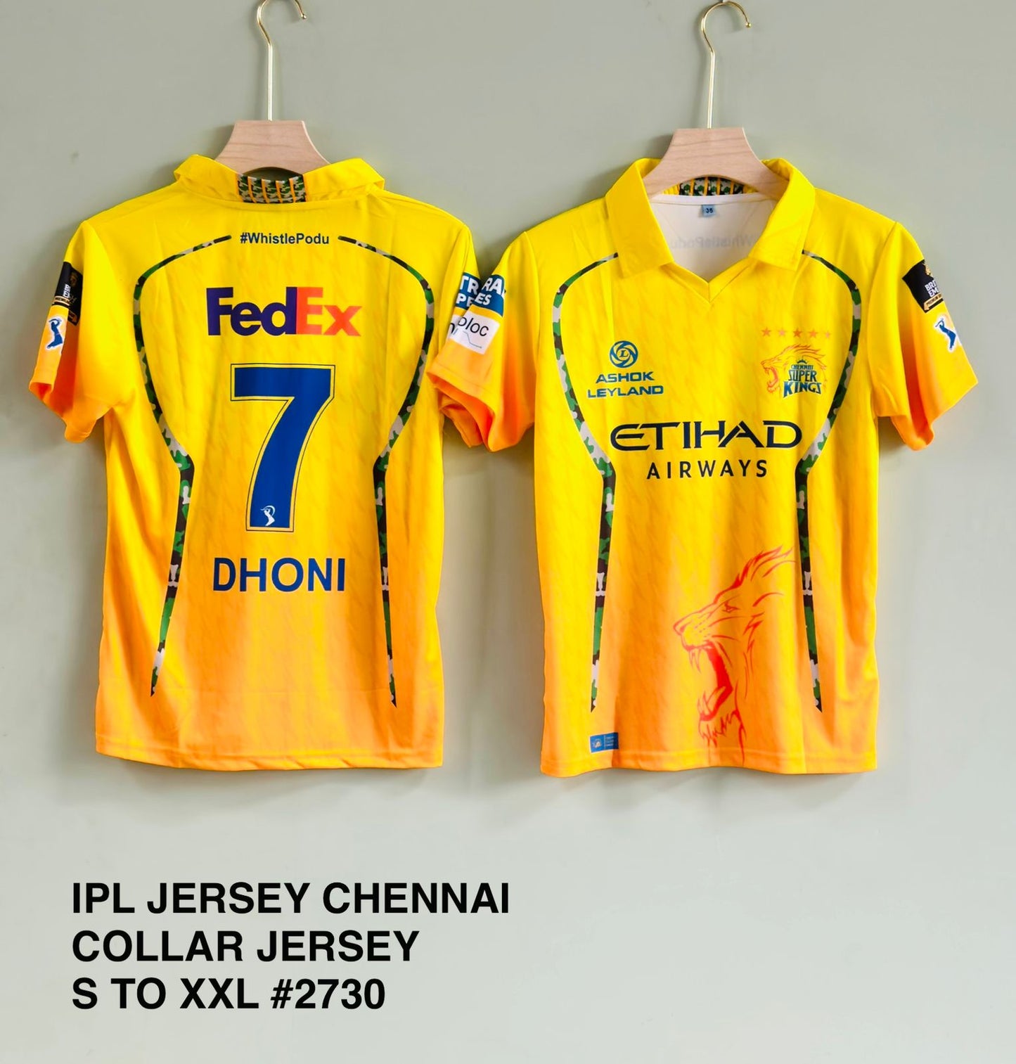 MS DHONI CSK Fan Edition Collar Jersey – MS Dhoni #7 (Official Style 2026) - IPL Chennai
