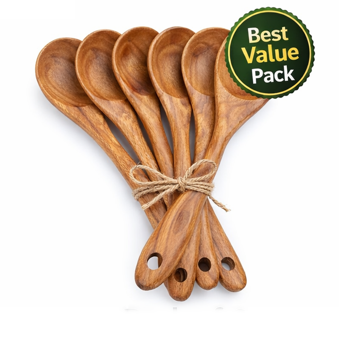 Premium Wooden Rice Paddle Spoon | Teak Wood Cooking & Serving Spoon | Non-Stick Safe, Heat Resistant, Eco-Friendly Kitchen Utensil