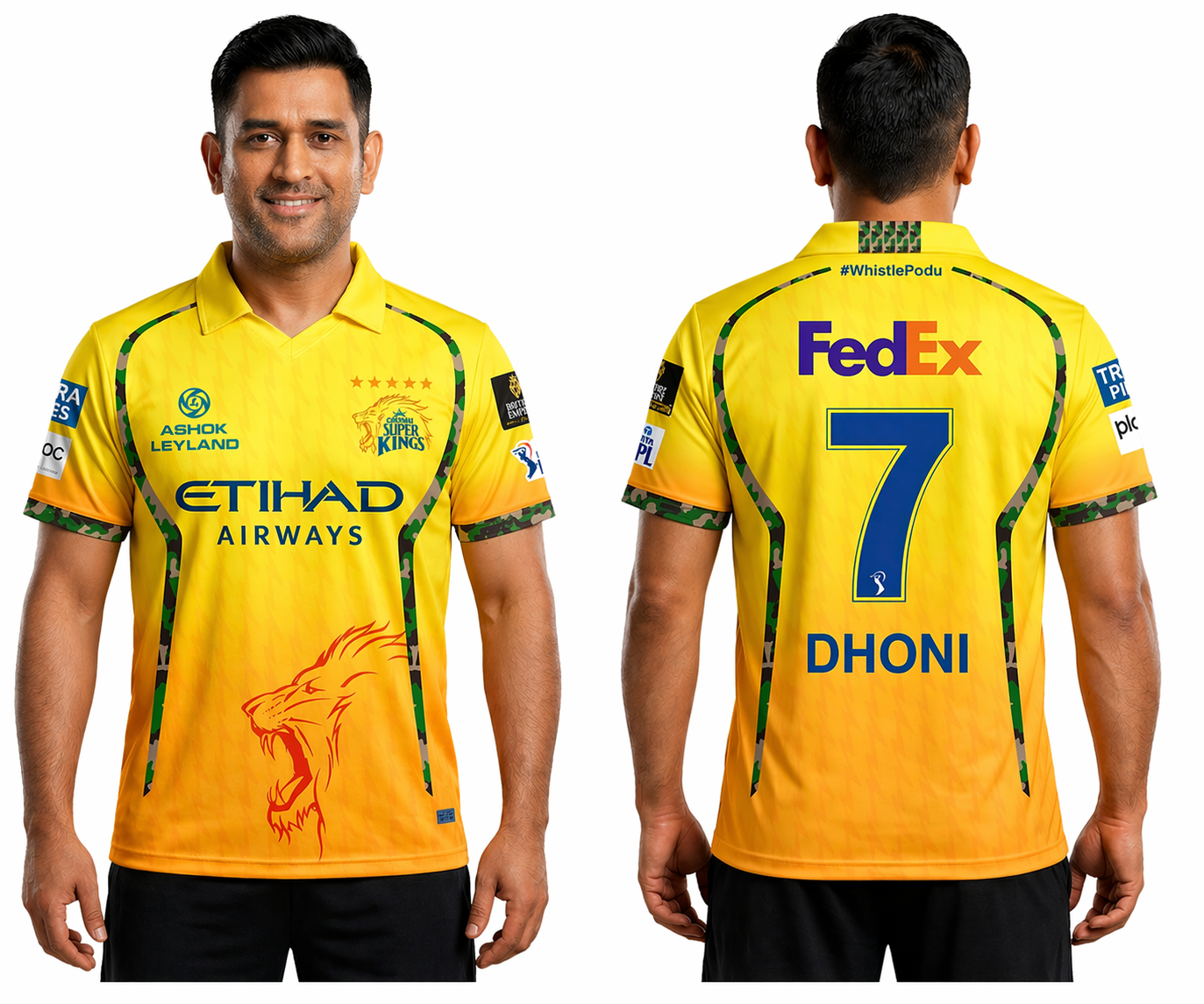MS DHONI CSK Fan Edition Collar Jersey – MS Dhoni #7 (Official Style 2026) - IPL Chennai