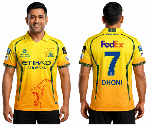 MS DHONI CSK Fan Edition Collar Jersey – MS Dhoni #7 (Official Style 2026) - IPL Chennai