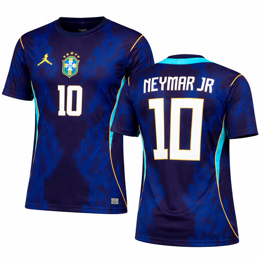 Neymar Jr Brazil Away Football Jersey – Premium Quality DOT KNIT Soccer T-Shirt (Dark Blue, No.10) – Breathable Sportswear for Men