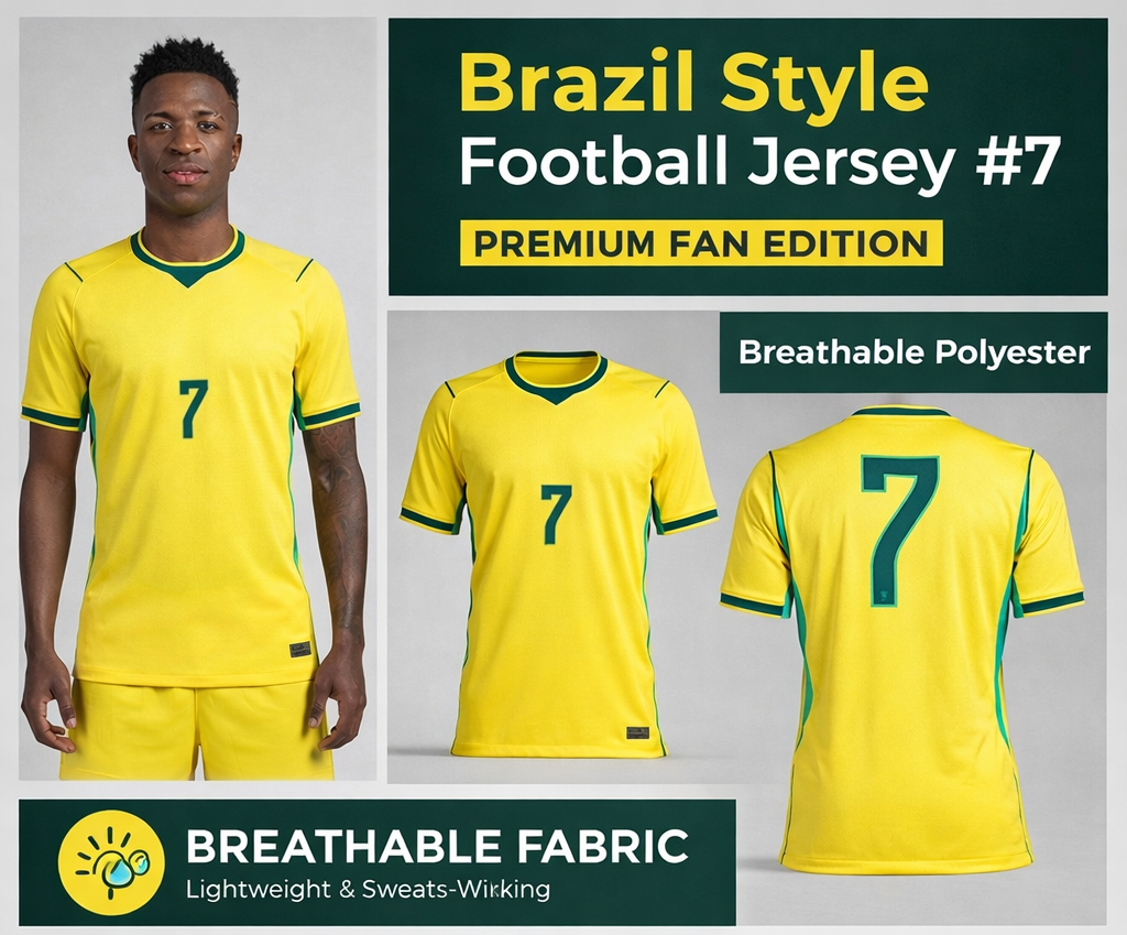 Vinícius Jr. Brazil Home Jersey 2026 – Premium Football Fan Edition (Yellow & Green)