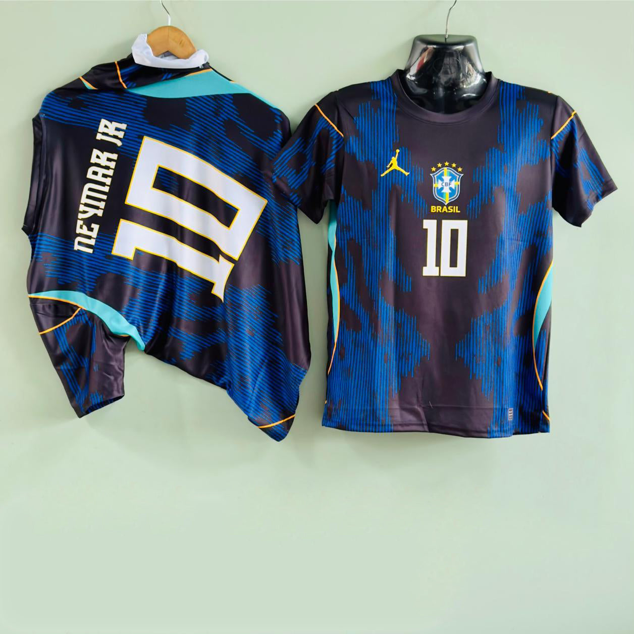 Neymar Jr Brazil Away Football Jersey – Premium Quality DOT KNIT Soccer T-Shirt (Dark Blue, No.10) – Breathable Sportswear for Men