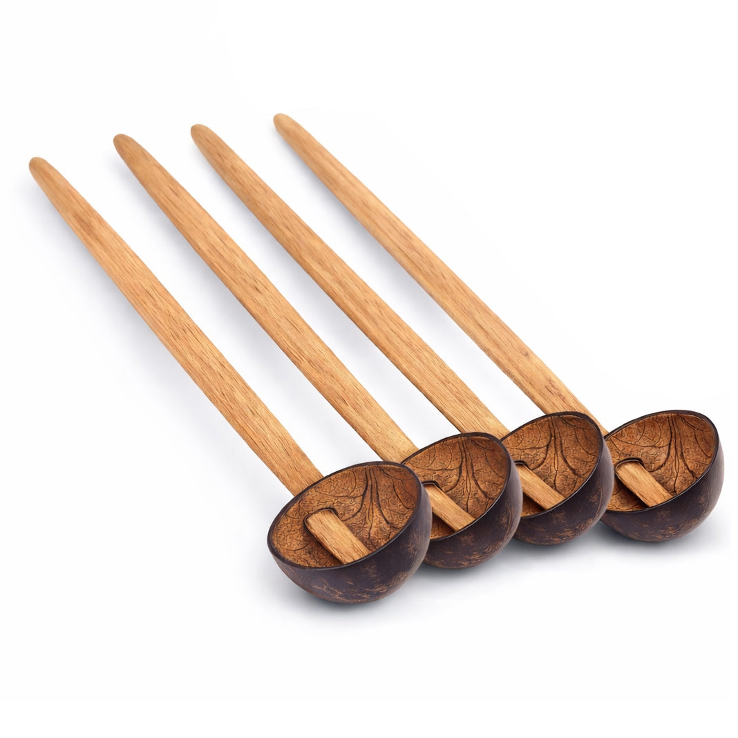 Handmade Eco-Friendly Coconut Shell Spoons - Hand-Made, Natural Bamboo Utensils - Ideal for Stirring Stews and Gravies - Non-Scratch, Heat Tolerant, Organic Kitchen Tools