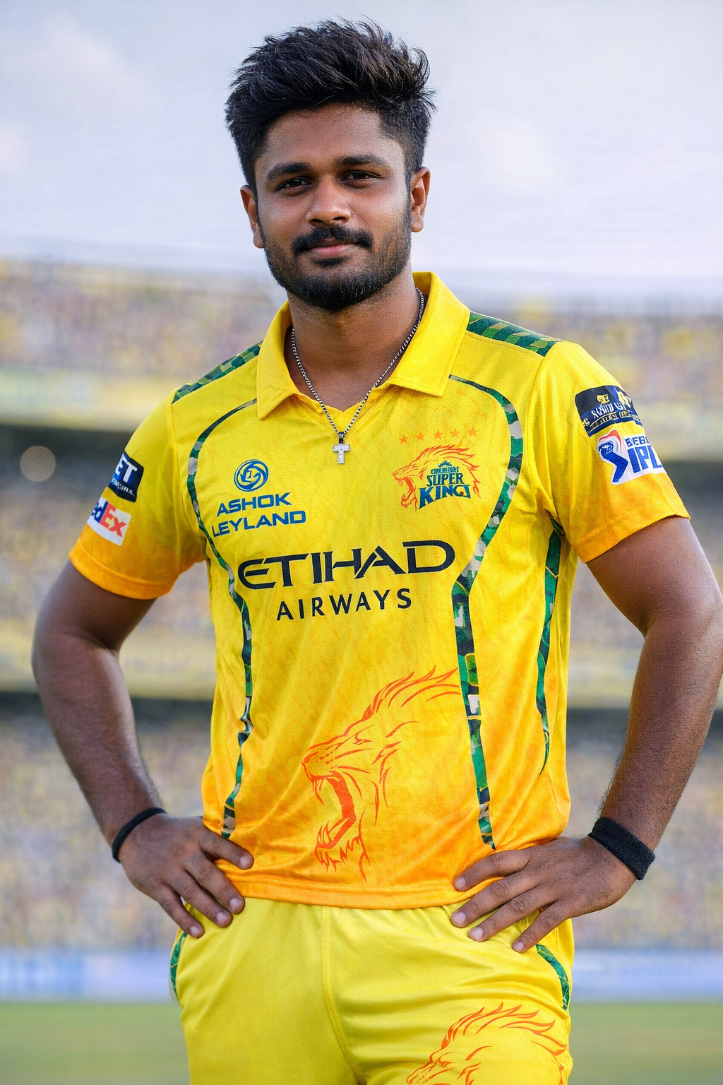 Sanju Samson CSK 2026 Jersey – IPL Yellow Collar T-Shirt (No.11 | S–XXL)