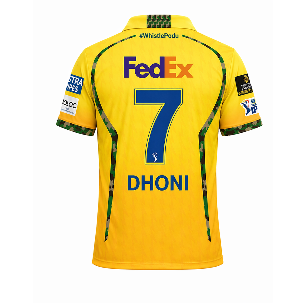 MS DHONI CSK Fan Edition Collar Jersey – MS Dhoni #7 (Official Style 2026) - IPL Chennai