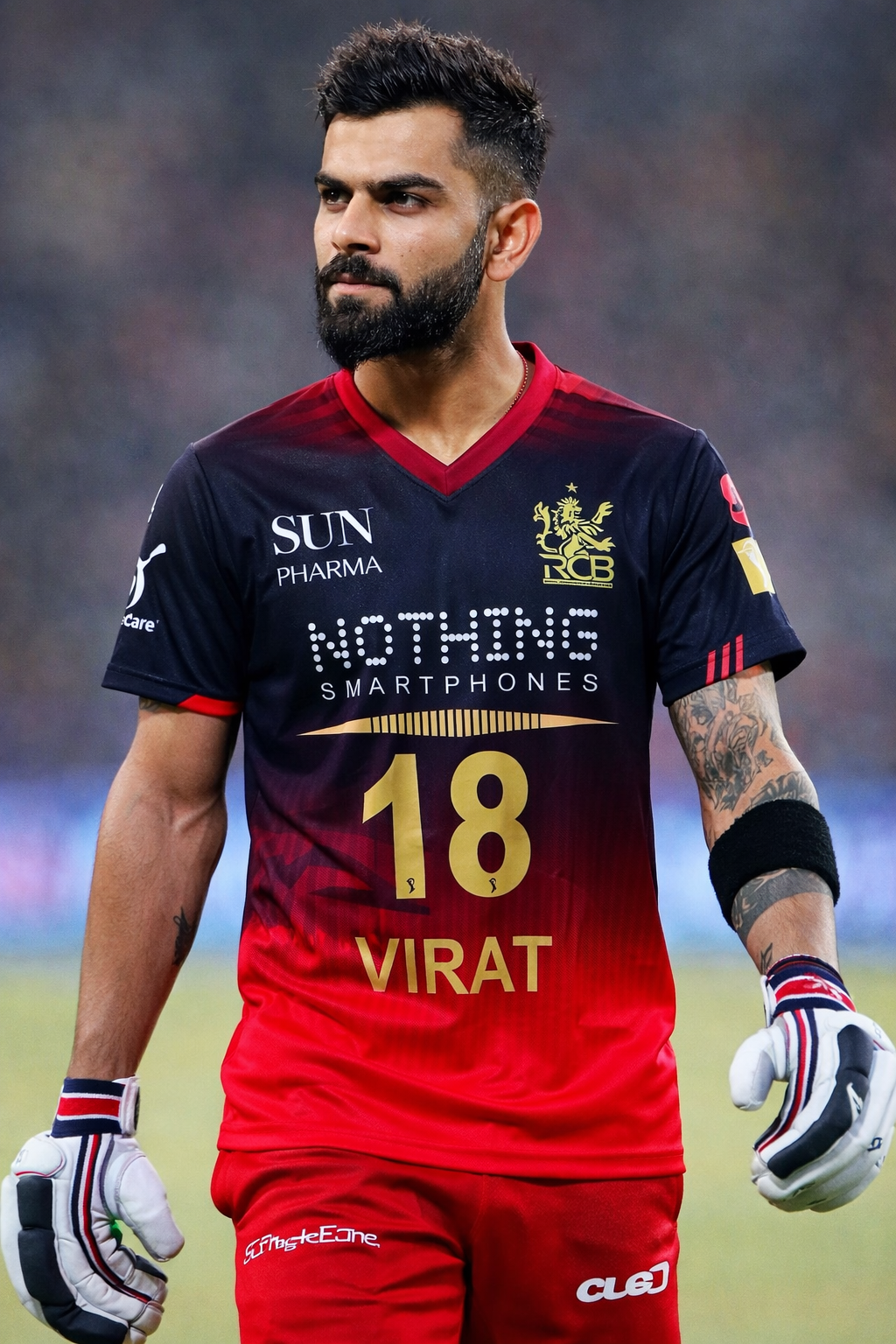 Virat Kohli RCB Jersey 18 – IPL Bangalore Team V-Collar T-Shirt | Premium Dot Knit