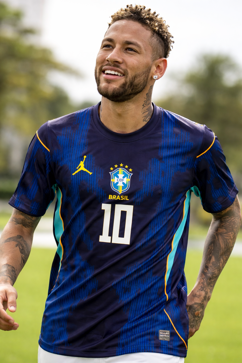 Neymar Jr Brazil Away Football Jersey – Premium Quality DOT KNIT Soccer T-Shirt (Dark Blue, No.10) – Breathable Sportswear for Men