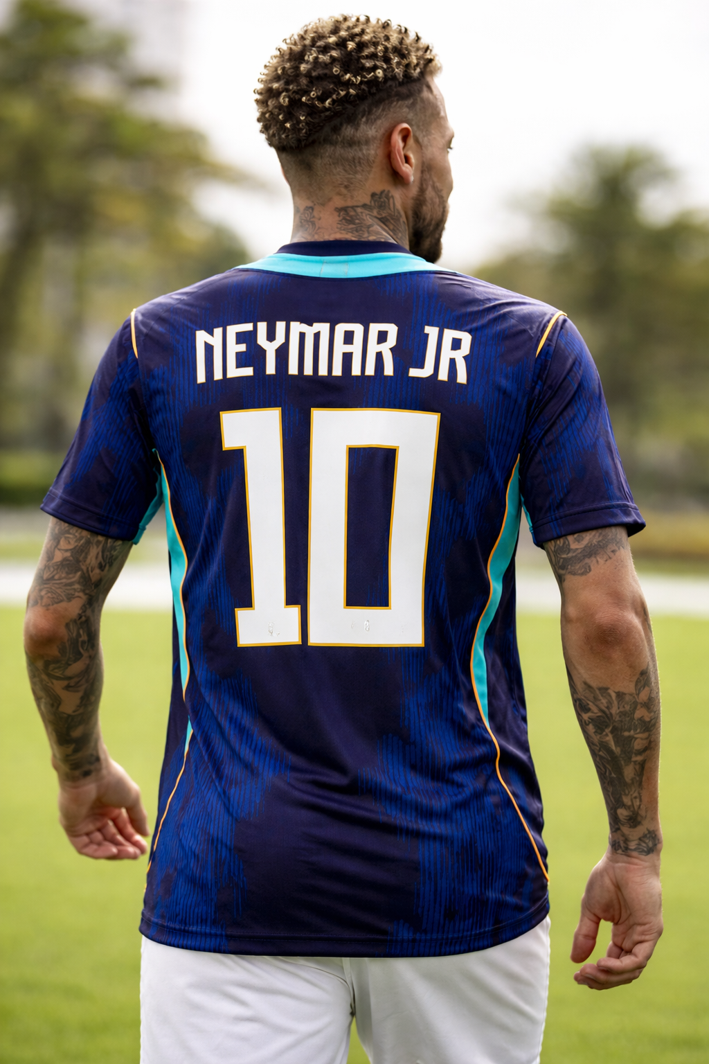 Neymar Jr Brazil Away Football Jersey – Premium Quality DOT KNIT Soccer T-Shirt (Dark Blue, No.10) – Breathable Sportswear for Men