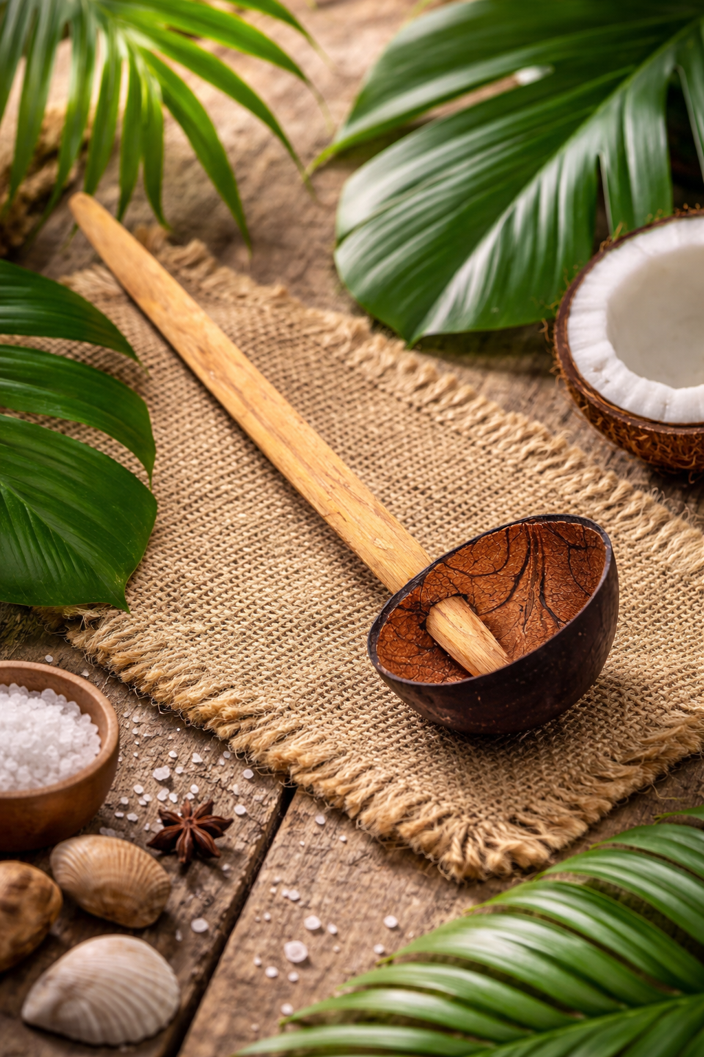 Handmade Eco-Friendly Coconut Shell Spoons - Hand-Made, Natural Bamboo Utensils - Ideal for Stirring Stews and Gravies - Non-Scratch, Heat Tolerant, Organic Kitchen Tools