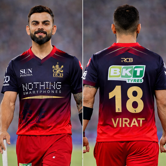 Virat Kohli RCB Jersey 18 – IPL Bangalore Team V-Collar T-Shirt | Premium Dot Knit