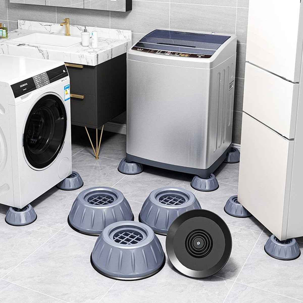 Premium PVC Washing machine Anti Vibration Pads with Suction Cup Feet, Fridge Washing Machine Leveling Feet Anti Walk Pads Shock Absorber Furniture Lifting Base(4 Piece).