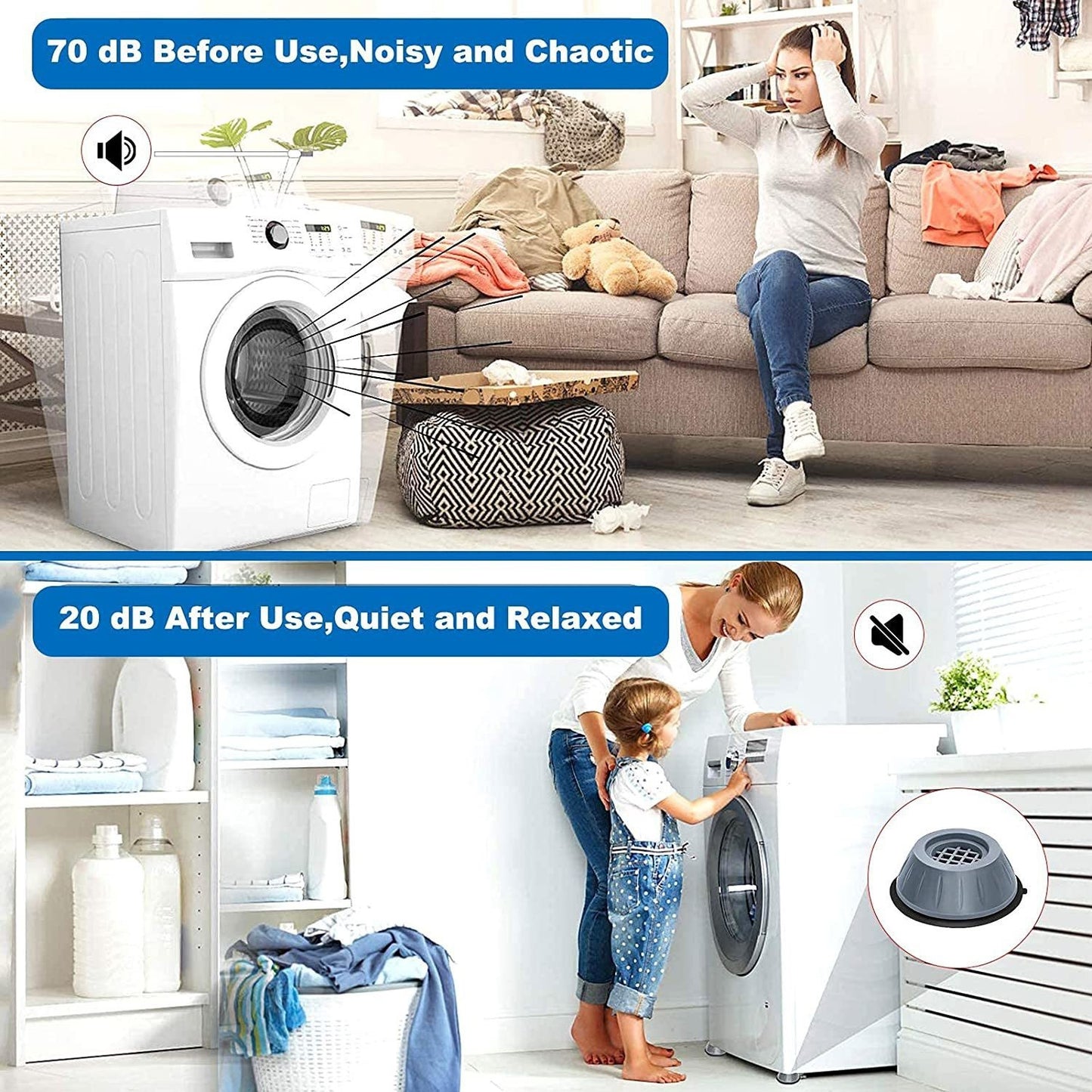 Premium PVC Washing machine Anti Vibration Pads with Suction Cup Feet, Fridge Washing Machine Leveling Feet Anti Walk Pads Shock Absorber Furniture Lifting Base(4 Piece).