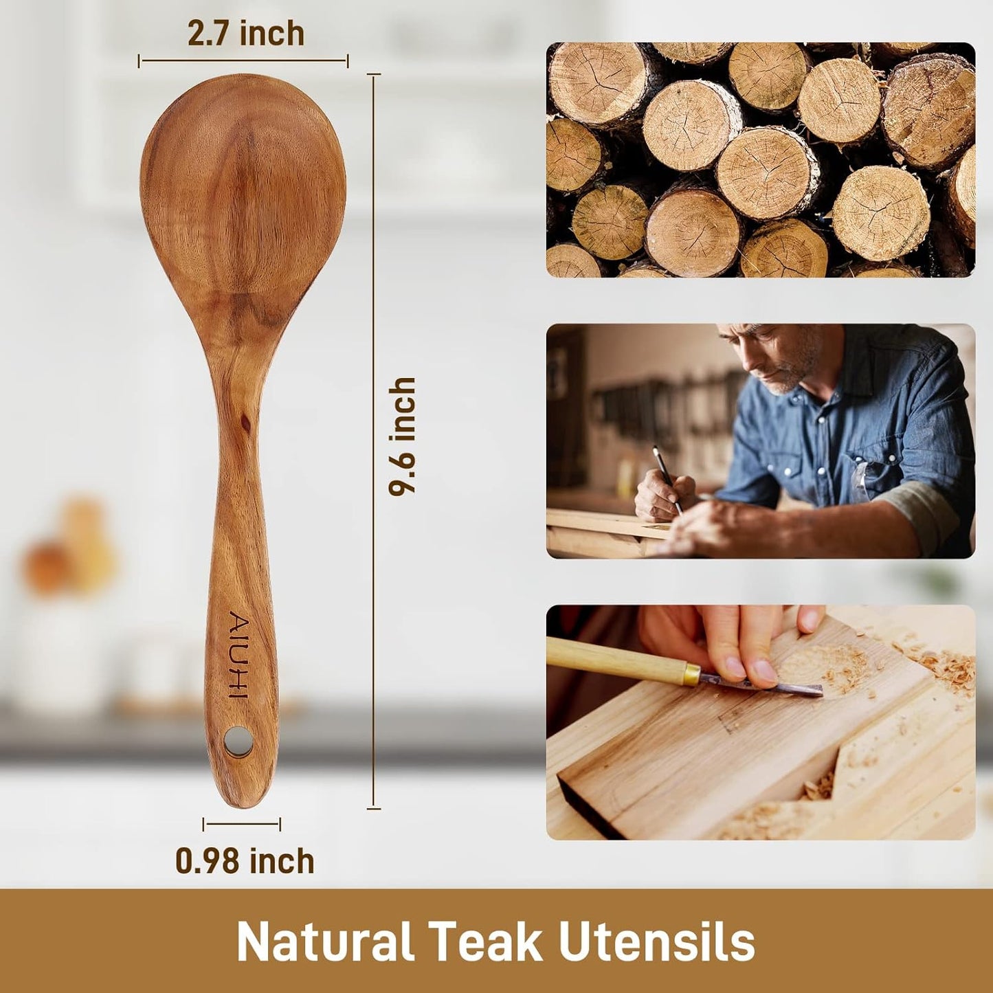 Premium Wooden Rice Paddle Spoon | Teak Wood Cooking & Serving Spoon | Non-Stick Safe, Heat Resistant, Eco-Friendly Kitchen Utensil