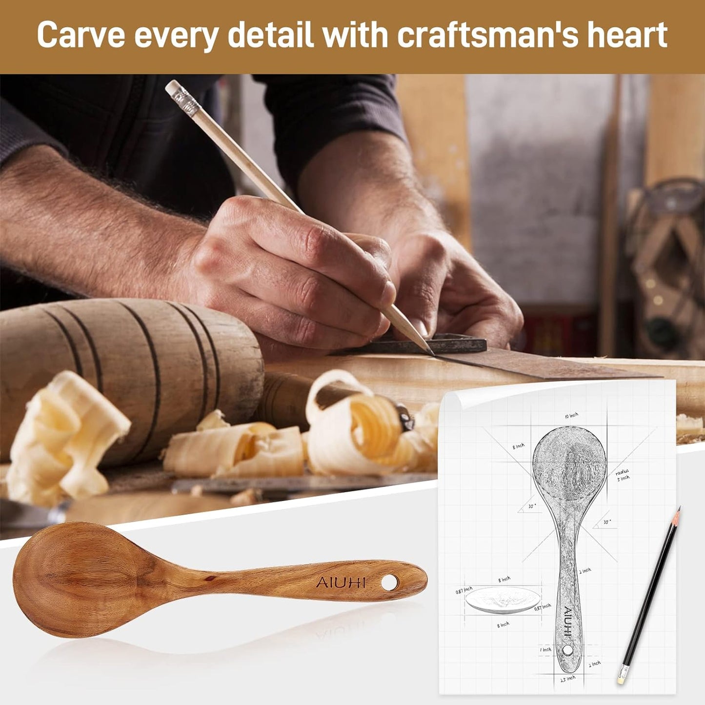 Premium Wooden Rice Paddle Spoon | Teak Wood Cooking & Serving Spoon | Non-Stick Safe, Heat Resistant, Eco-Friendly Kitchen Utensil